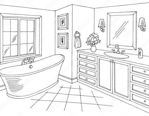 Pencil Bathroom Drawing Black and White
