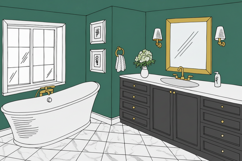 Pencil Bathroom Drawing in Colour