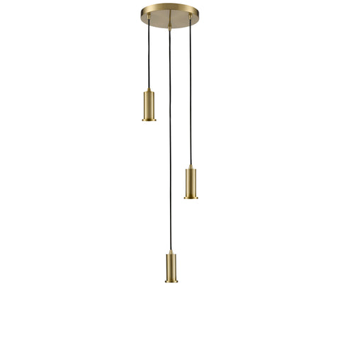 Ceiling pendant light A 3-light fitting with aged brass finished metalwork and black braided suspensions. The cable lengths are adjustable on site prior to installation. To create your own personal design choose from a wide range of glasses (sold separately).