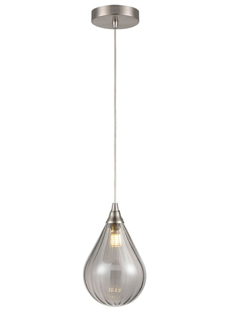 Perie Single Pendant In Satin Nickel With Small Smoked Glass Shade