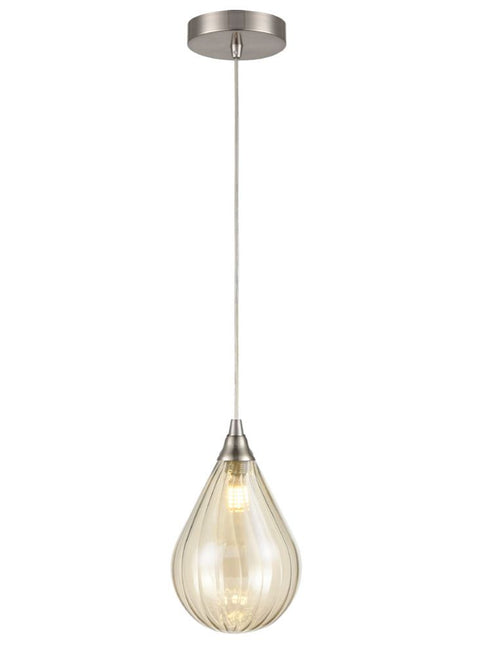 Perie Single Pendant In Satin Nickel With Small Amber Glass Shade