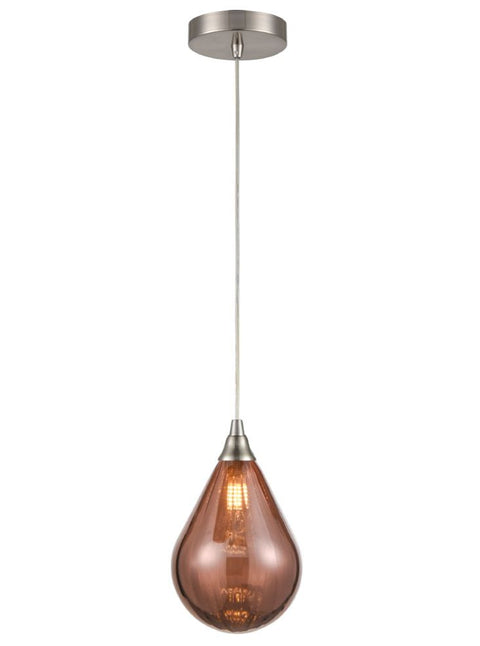 Perie Single Pendant In Satin Nickel With Small Copper Glass Shade