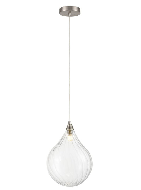 Perie Single Pendant In Satin Nickel With Large Clear Glass Shade