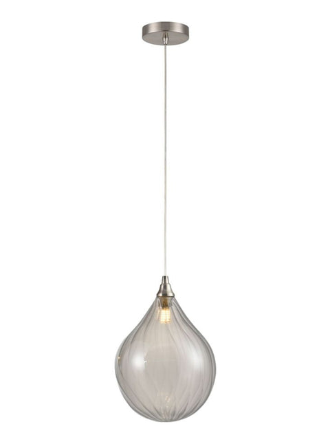 Perie Single Pendant In Satin Nickel With Large Smoked Glass Shade