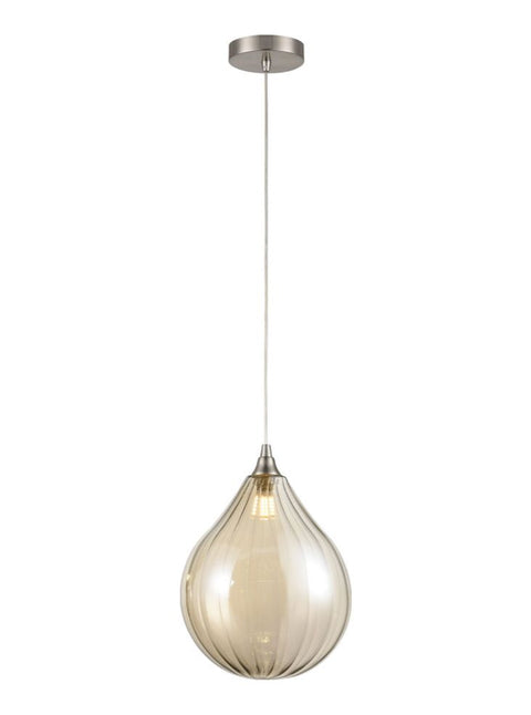 Perie Single Pendant In Satin Nickel With Large Amber Glass Shade