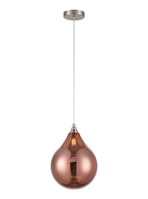 Perie Single Pendant In Satin Nickel With Large Copper Glass Shade
