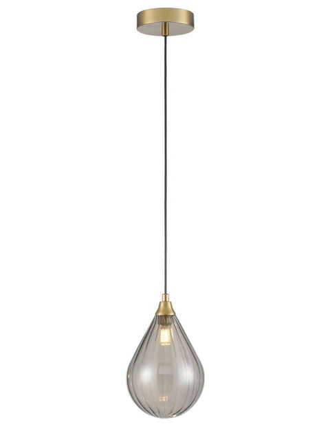 Perie Single Pendant In Aged Brass With Small Smoked Glass Shade