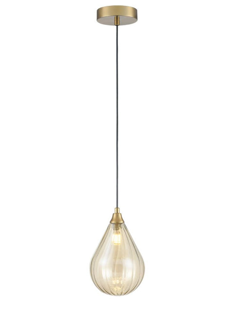 Perie Single Pendant In Aged Brass With Small Amber Glass Shade