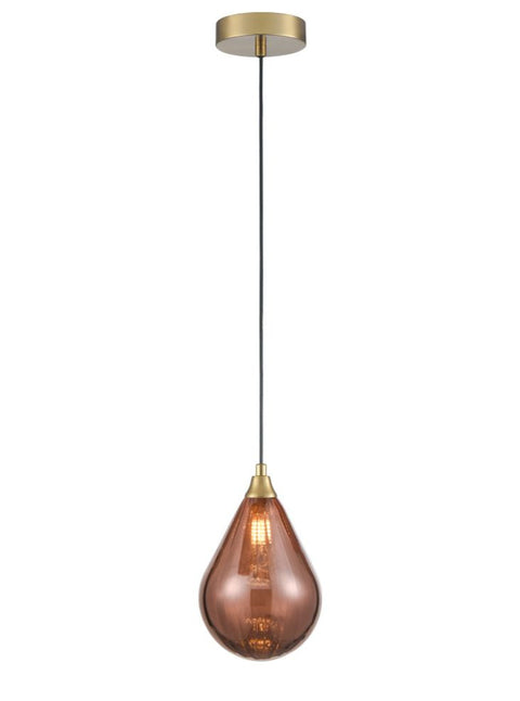 Perie Single Pendant In Aged Brass With Small Copper Glass Shade
