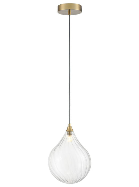 Perie Single Pendant In Aged Brass With Large Clear Glass Shade