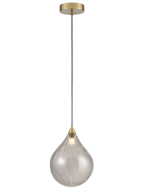 Perie Single Pendant In Aged Brass With Large Smoked Glass Shade