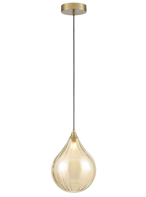 Amber Glass Large Shade Modern Ceiling Light Brushed Brass Single Suspension