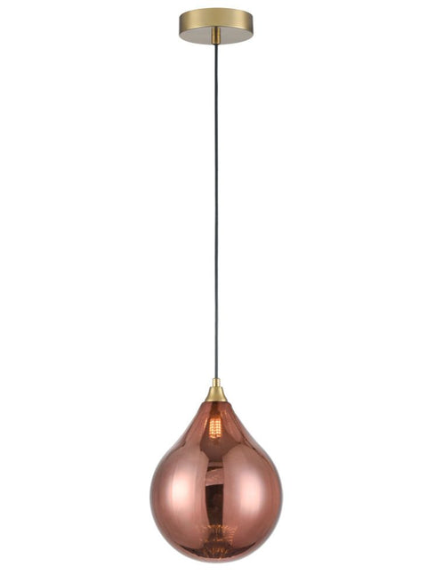 Perie Single Pendant In Aged Brass With Large Copper Glass Shade