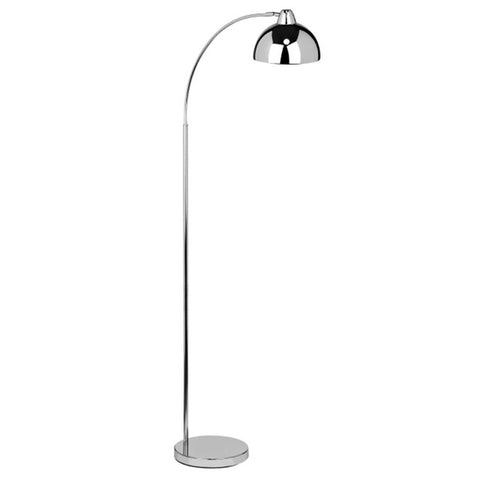 Silver floor lamp with a suspended curved light 