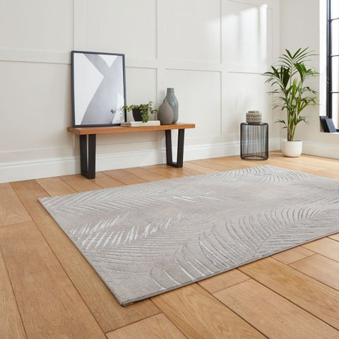 Modern Palm Grey and Silver Rug