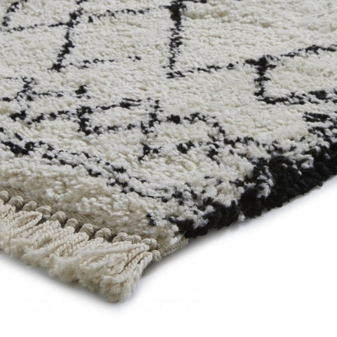 Bohemian black and white rug close up