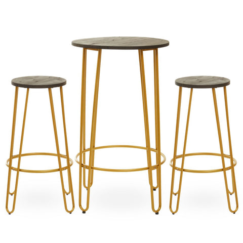 Chicago 3Pc Gold Finish Bar Table Stool Set
