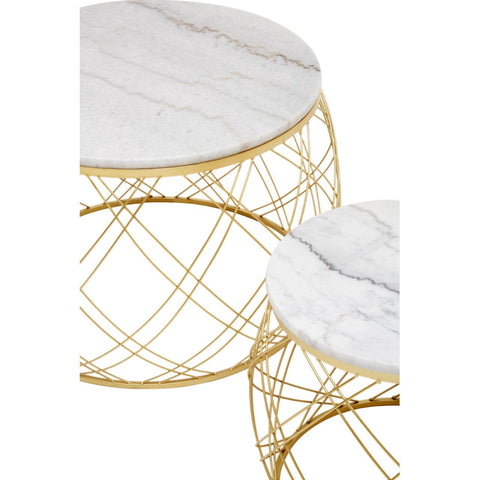 Jonie Set Of Two Side Tables With White Marble And Gold Frame