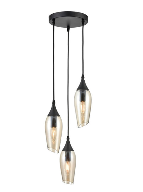 Modern Ceiling 3 Suspended Light matt black and amber glass