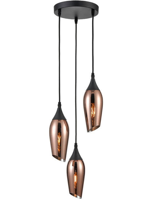 Modern Ceiling 3 Suspended Light matt black and copper glass