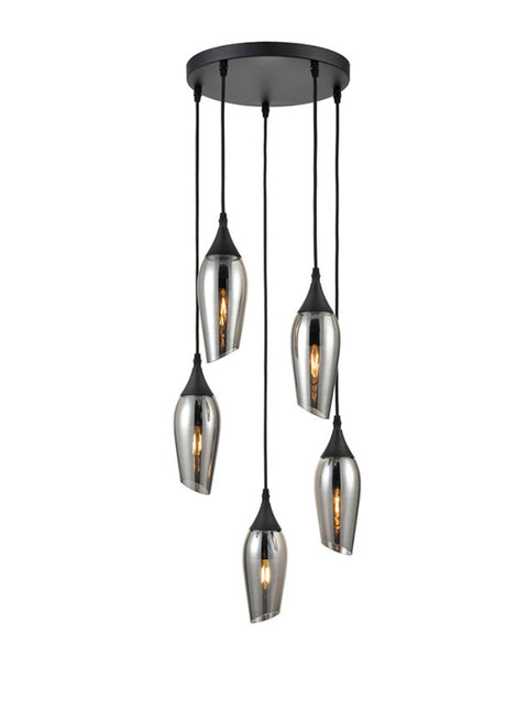 Modern Ceiling 5 Suspended Light matt black and smoked glass