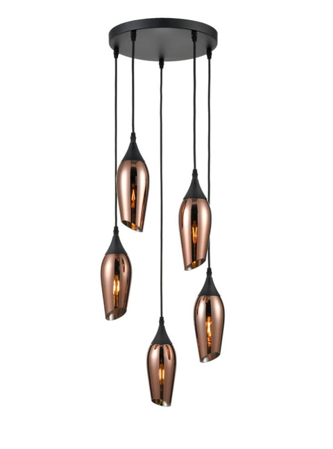 Modern Ceiling 5 Suspended Light matt black and copper glass