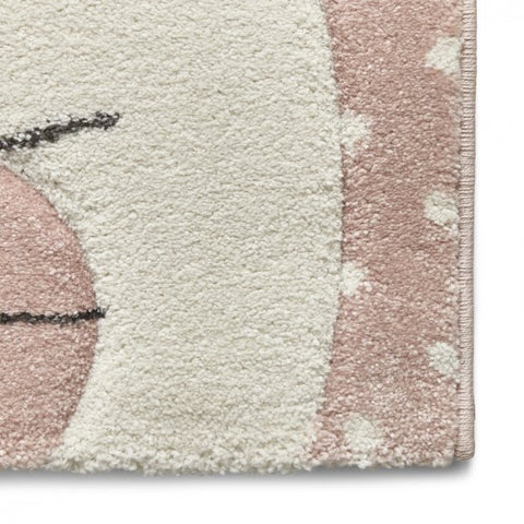 Bunny nursery rug in pink close up