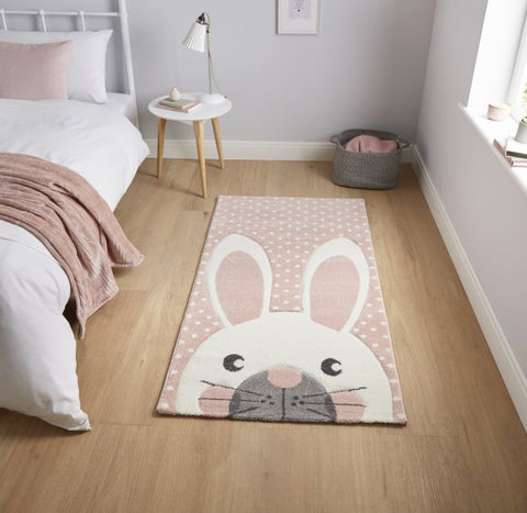 Bunny nursery rug in pink