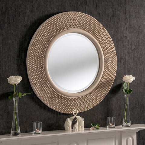 Studded Frame Circular Mirror in Ivory Finish